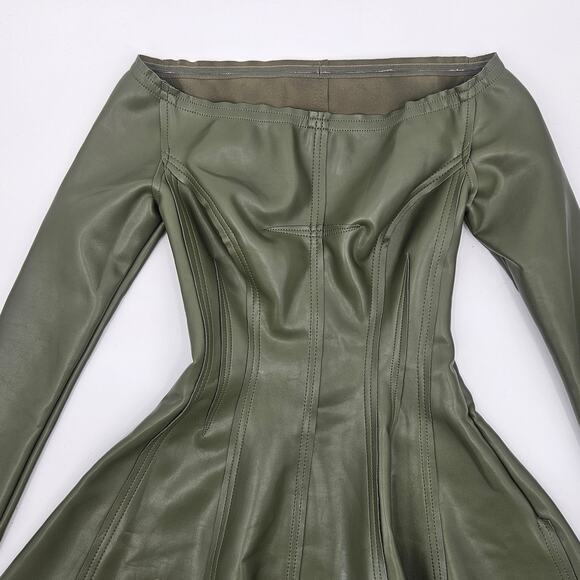 Norma Kamali Olive Green Off-Shoulder Mini Dress - Picture 9 of 12